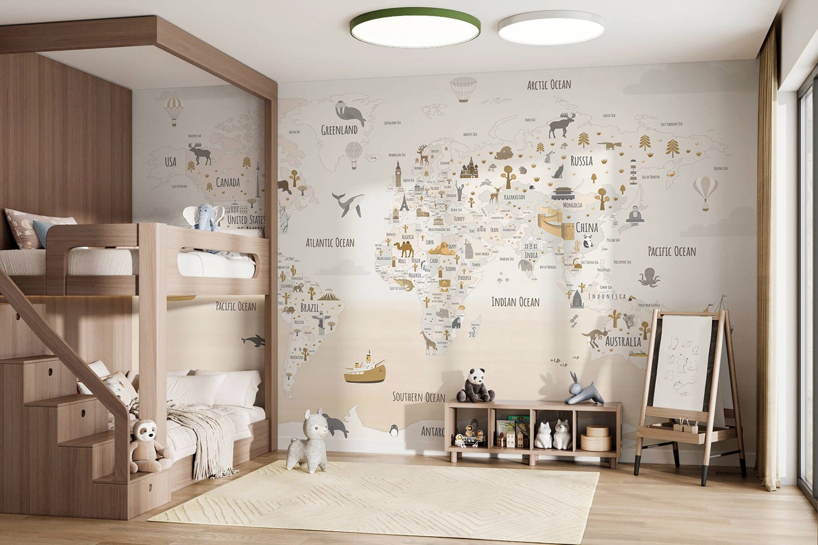 w03410v1pir13r.jpg Papier peint – Carte du monde illustrée aux tons beige – Image 1
