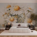 Papier peint – Marguerites blanches aux cœurs jaunes