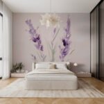 Papier peint – Épis fleuris violets sur fond crème
