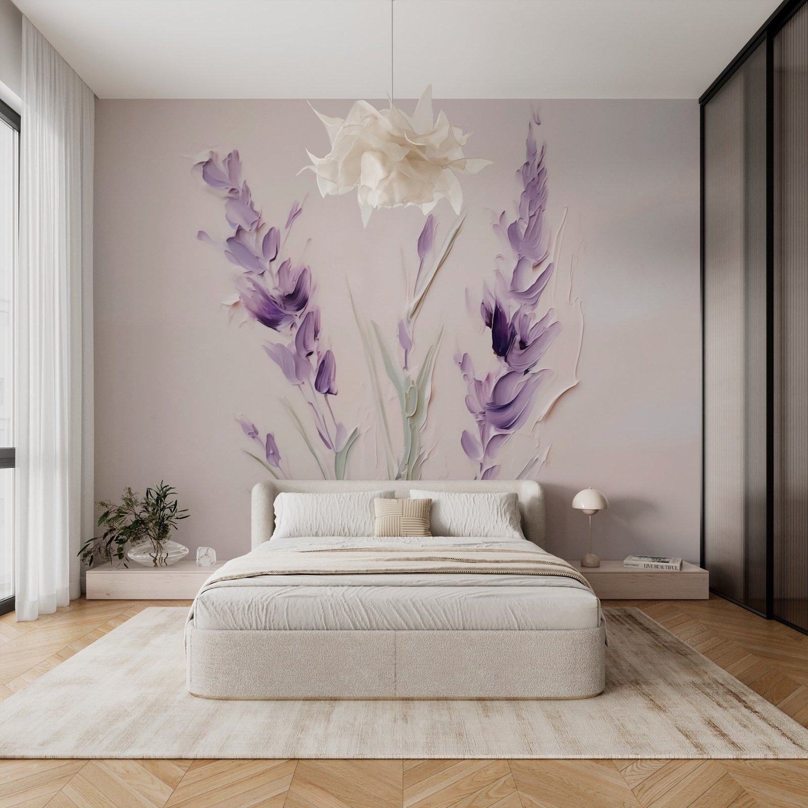 w03418pib7ms.jpg Papier peint – Épis fleuris violets sur fond crème – Image 1