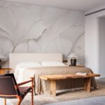 Papier peint – Feuilles blanches en bas-relief