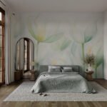 Papier peint – Tulipes vert pâle en transparence