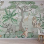 Papier peint – Animaux de la jungle en aquarelle douce