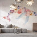 Papier peint – Dauphin à motifs floraux multicolores