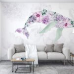 Papier peint – Dauphin à motifs floraux mauves