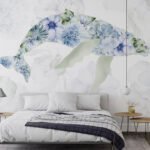 Papier peint – Dauphin à motifs floraux bleus