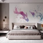 Papier peint – Poissons en aquarelle rose et bleue