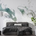 Papier peint – Poissons en aquarelle verte