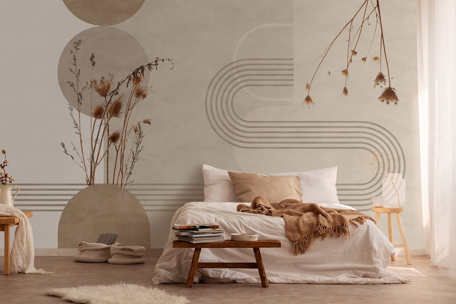 w03449pib16r.jpg Papier peint – Fleurs séchées et arches beiges – Image 1