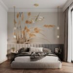 Papier peint – Feuilles dorées sur tiges fines