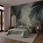 Papier peint – Palmes vert sombre sur fond clair