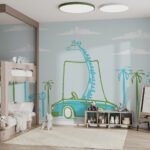 Papier peint – Dinosaures au trait turquoise
