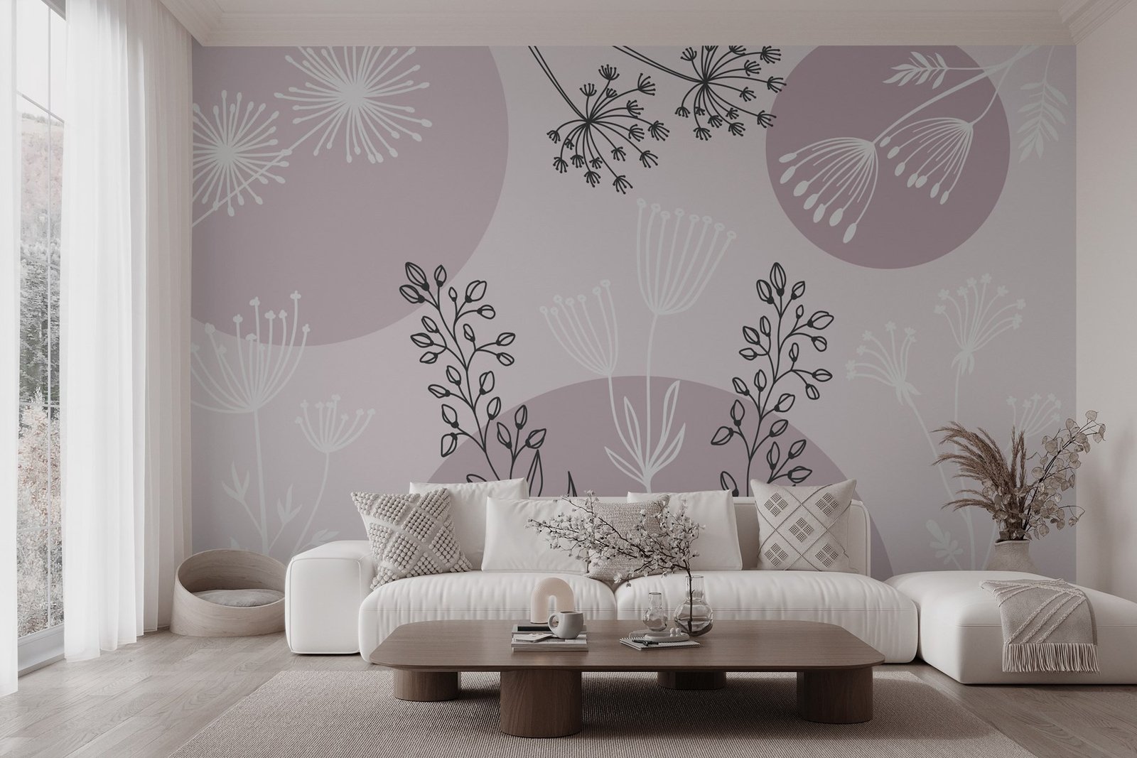 w03483pig2mr.jpg Papier peint – Ombelles blanches et formes mauves – Image 1