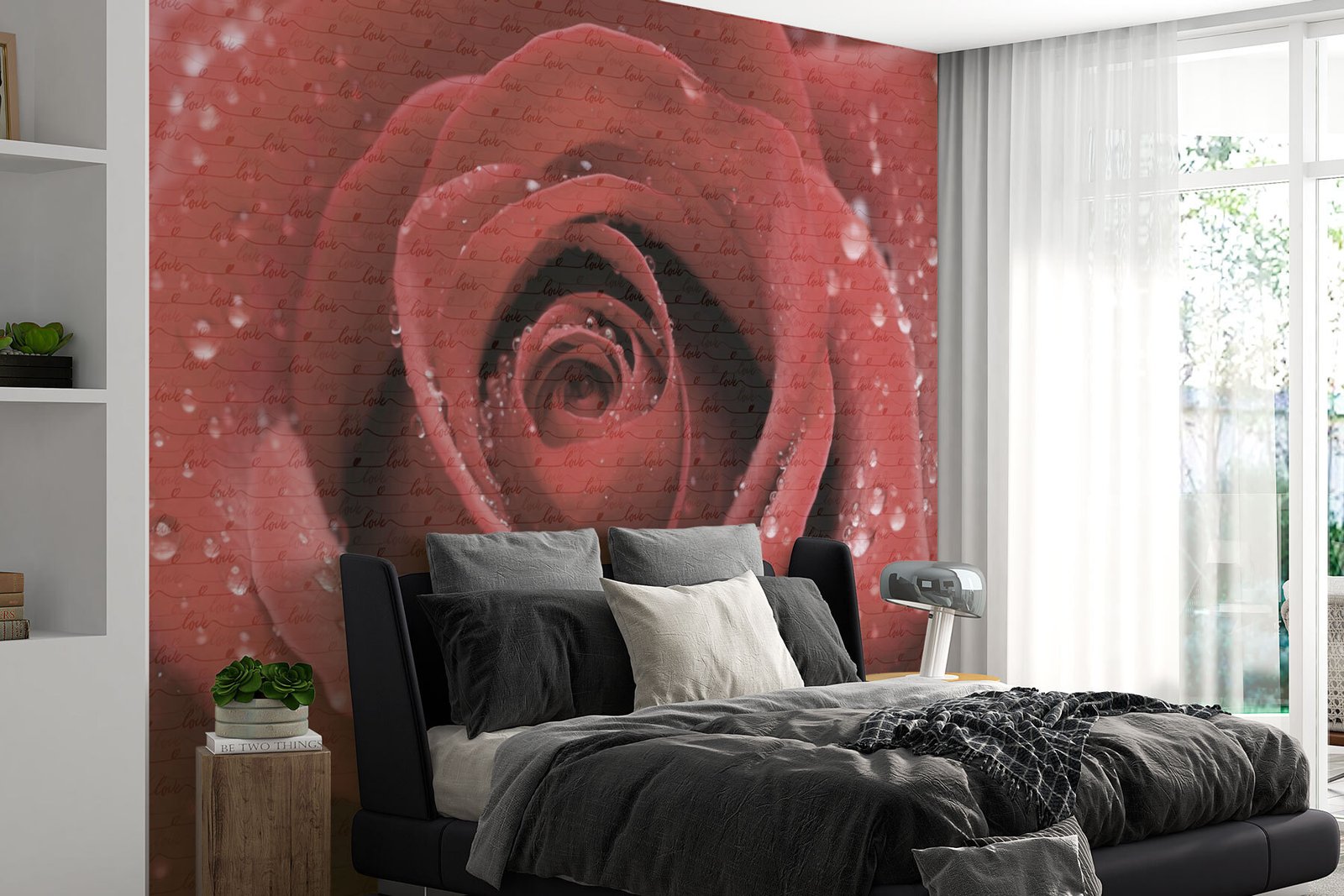w03495pib1r.jpg Papier peint – Rose rouge couverte de gouttes – Image 1