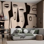 Papier peint – Visages graphiques noirs et beiges