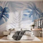 Papier peint – Feuilles tropicales bleues en transparence