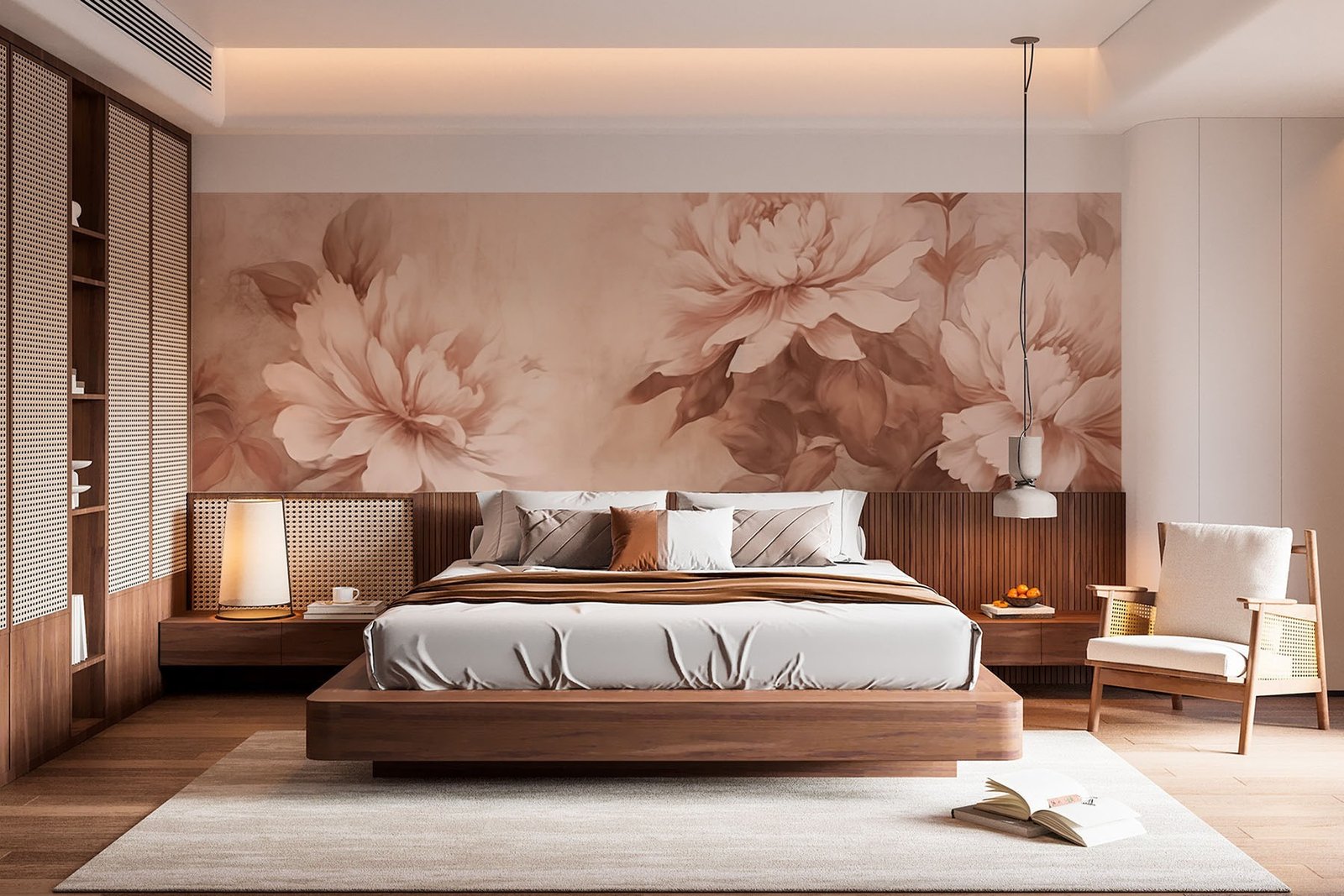 w03514pib11r.jpg Papier peint – Pivoines sépia sur fond rose ancien – Image 1