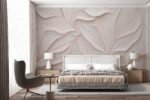 Papier peint – Feuilles rose pâle sculptées en relief