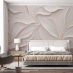 Papier peint – Feuilles rose pâle sculptées en relief