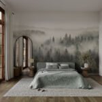 Papier peint – Forêt de sapins gris dans la brume