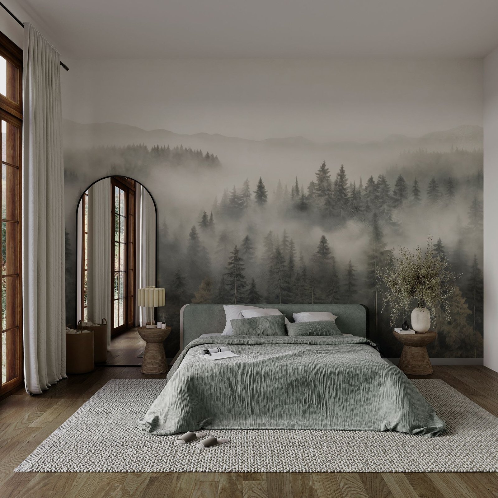 w03524pib4ms.jpg Papier peint – Forêt de sapins gris dans la brume – Image 1