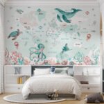 Papier peint – Carte marine illustrée turquoise