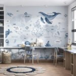 Papier peint – Carte marine illustrée bleue