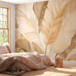 Papier peint – Grandes feuilles beige doré