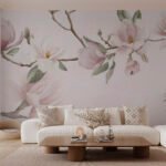 Papier peint – Branche de magnolias rose pâle