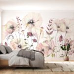 Papier peint – Fleurs champêtres roses et crème