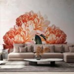 Papier peint – Pivoines terracotta au trait fin