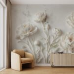 Papier peint – Fleurs crème effet bas-relief