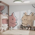 Papier peint – Chats roses et beiges au trait