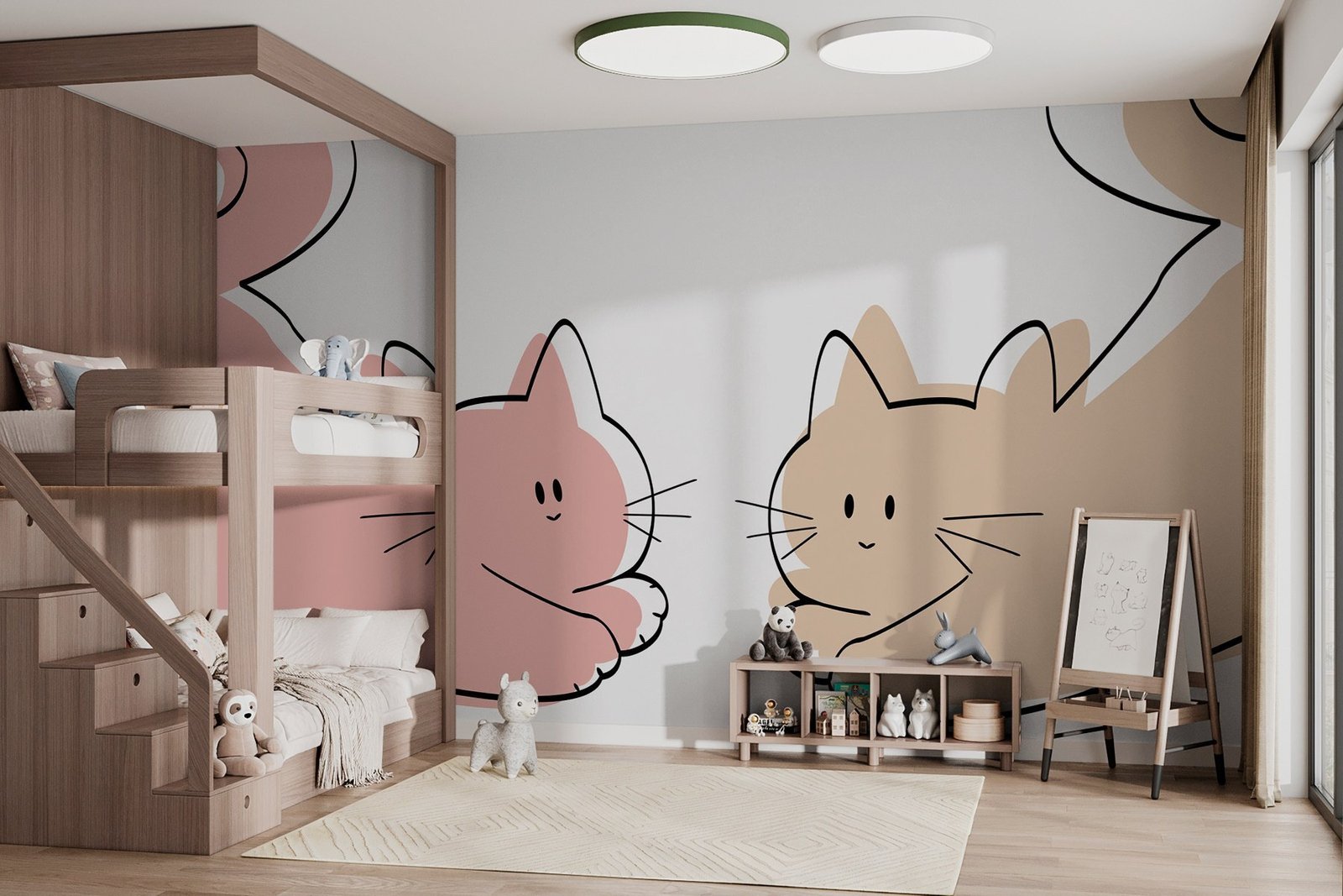 w03564pir13mr.jpg Papier peint – Chats roses et beiges au trait – Image 1