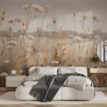 Papier peint – Prairie de fleurs séchées dorées