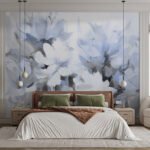Papier peint – Fleurs bleues aux contours vaporeux