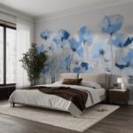 Papier peint – Coquelicots bleus et crème