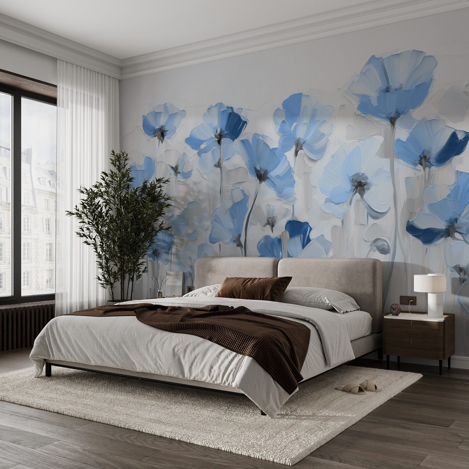 w03577v2pib1ms.jpg Papier peint – Coquelicots bleus et crème – Image 1