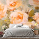 Papier peint – Roses orangées en aquarelle