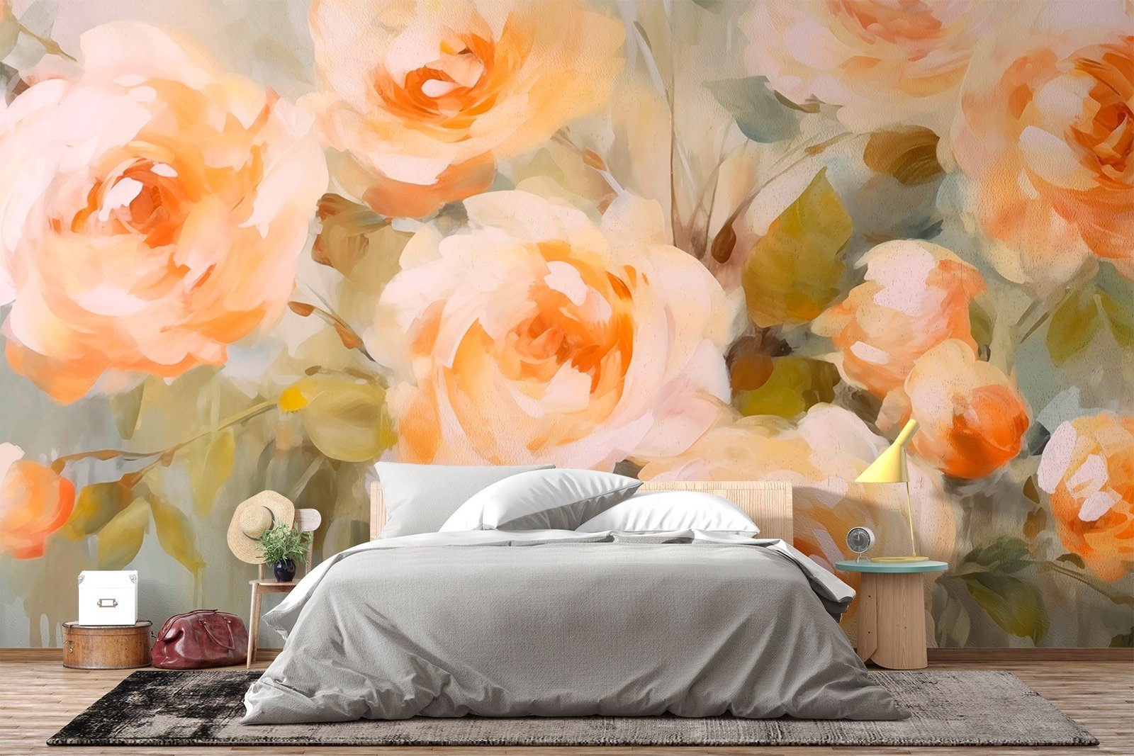 w03588pib61mr.jpg Papier peint – Roses orangées en aquarelle – Image 1
