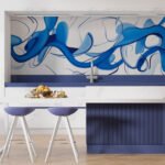 Papier peint – Rubans graphiques bleus et crème