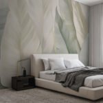 Papier peint – Grandes feuilles vert grisé en transparence
