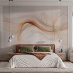 Papier peint – Volutes orange et beige en transparence