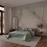 Papier peint – Grande feuille beige au tracé fin