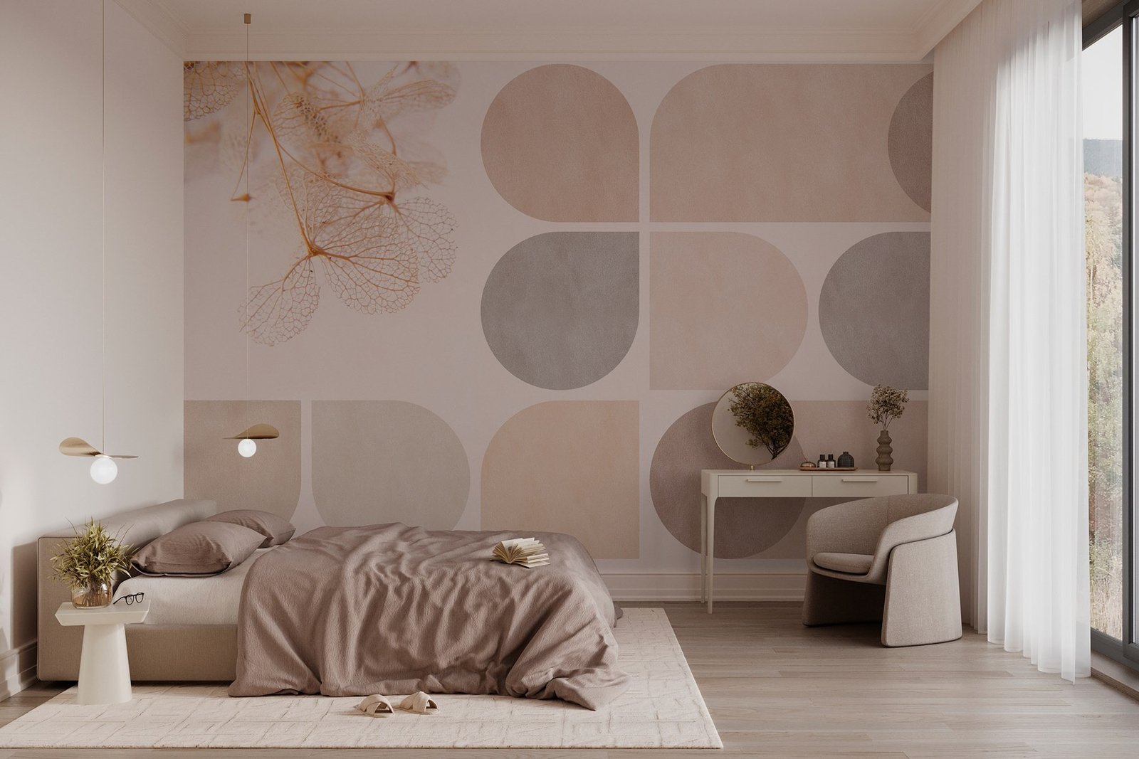 w03617pib2r.jpg Papier peint – Cercles et formes rose pastel – Image 1
