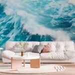 Papier peint – Vagues turquoise vues de dessus