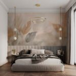 Papier peint – Feuilles transparentes beige doré