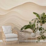 Papier peint – Vagues crème aux lignes fines