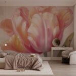 Papier peint – Grande fleur rose en transparence
