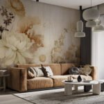 Papier peint – Composition florale beige patiné